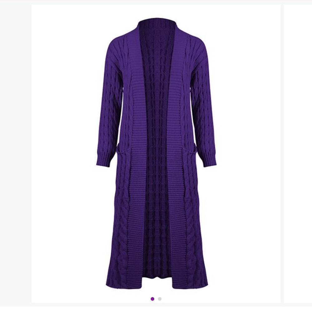 Purple longline duster cardigan, size 1x, no stains, tears, etc.